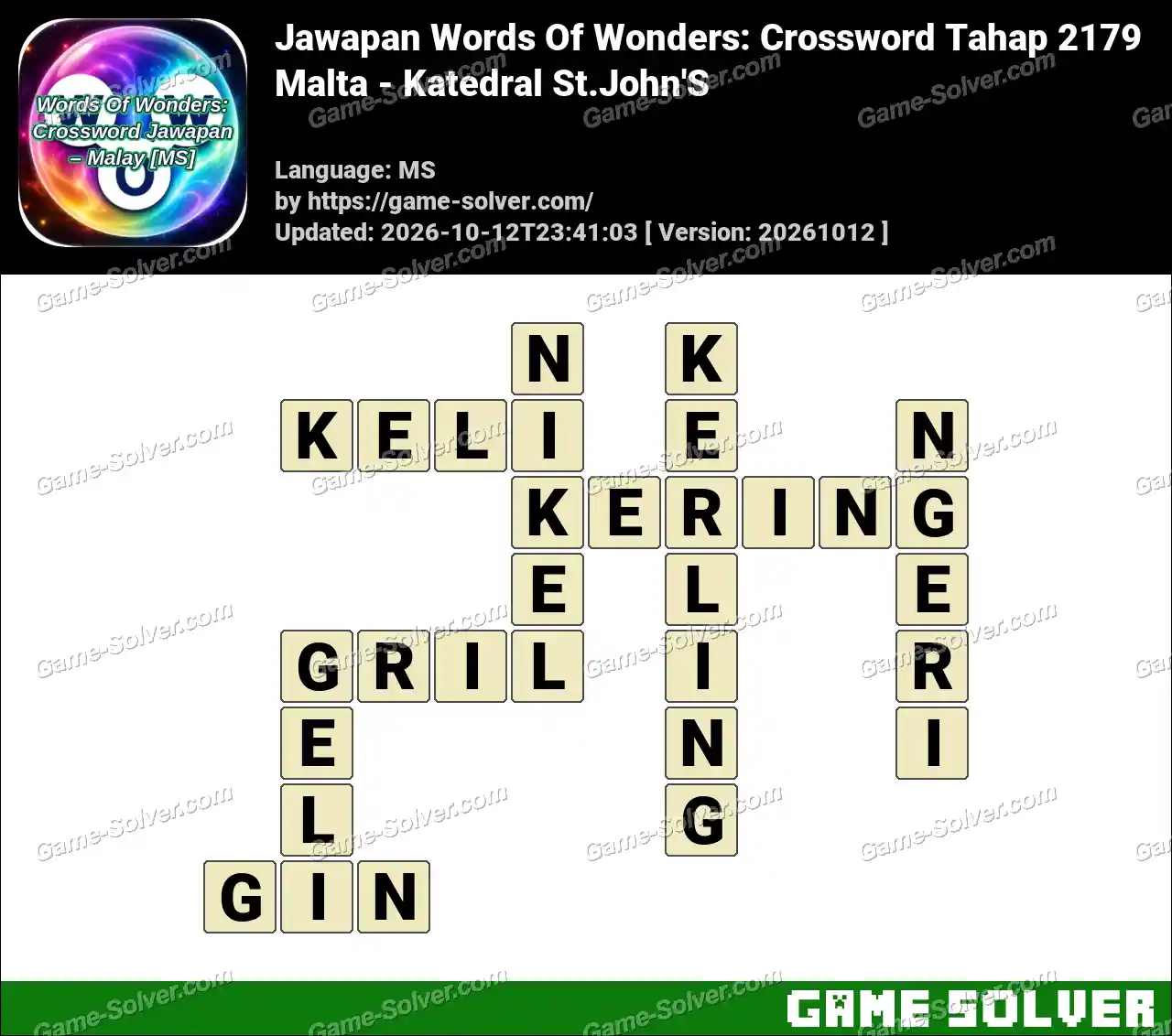 Jawapan Words Of Wonders: Crossword Tahap 2179 – Malta – Katedral St.John’S